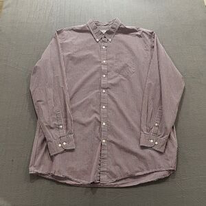LL Bean Button Down Shirt Mens 2XLT Tall Red Plaid Check Cotton Long Sleeve EUC
